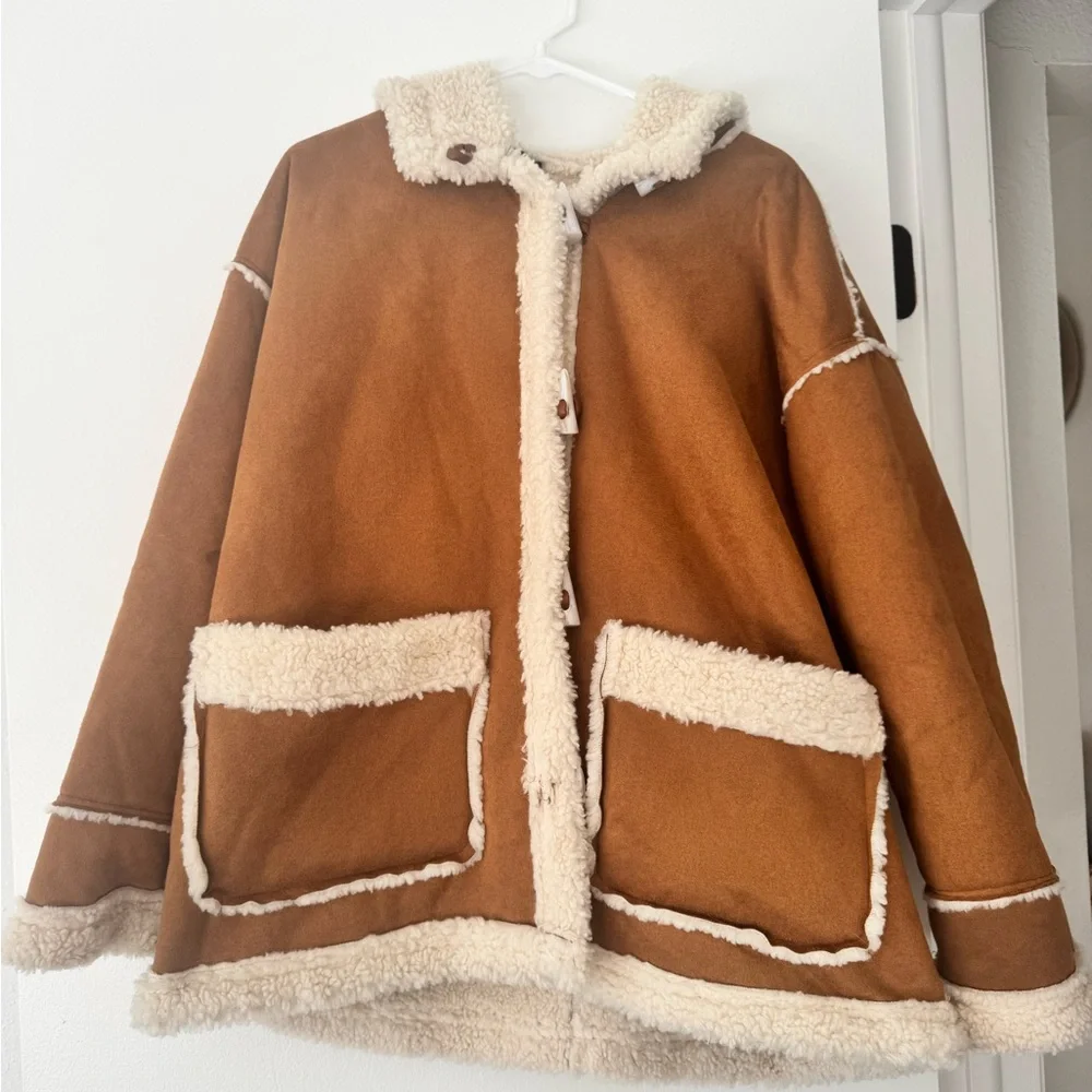 Cider Brown and White Boho Shearling Jacket - Picture 1 of 5